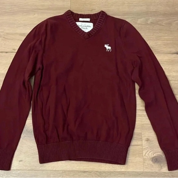 Abercrombie & Fitch Other - A & F | Y2K v-neck Muscle pullover sweater Mens size L moose logo fitted maroon